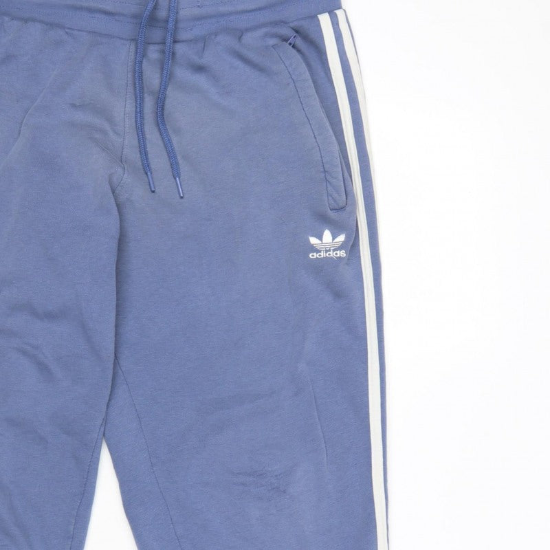 adidas Men’s Blue L Jogger Sweatpants 3 Stripe Logo Drawstring