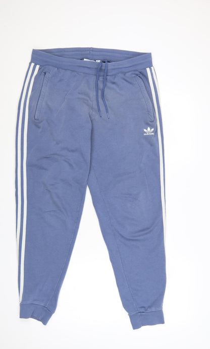 adidas Men’s Blue L Jogger Sweatpants 3 Stripe Logo Drawstring
