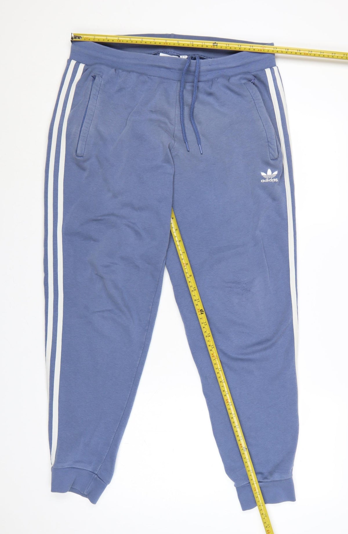 adidas Men’s Blue L Jogger Sweatpants 3 Stripe Logo Drawstring