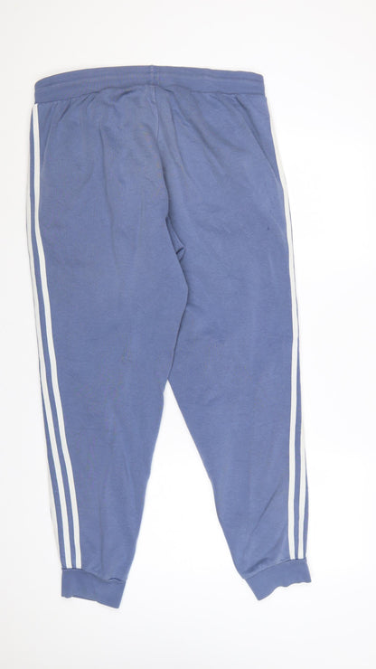 adidas Men’s Blue L Jogger Sweatpants 3 Stripe Logo Drawstring
