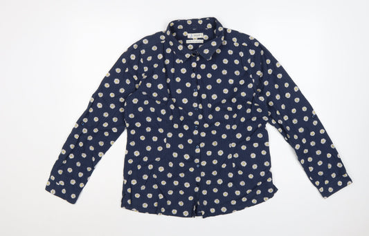 Seasalt Women Blue Daisy Floral Long Sleeve Button-Up Shirt UK 12