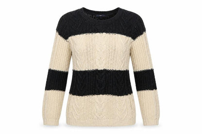 Gap Women’s Black Beige M Cable Knit Striped Crew Neck Jumper