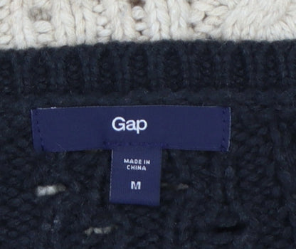 Gap Women’s Black Beige M Cable Knit Striped Crew Neck Jumper