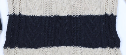 Gap Women’s Black Beige M Cable Knit Striped Crew Neck Jumper