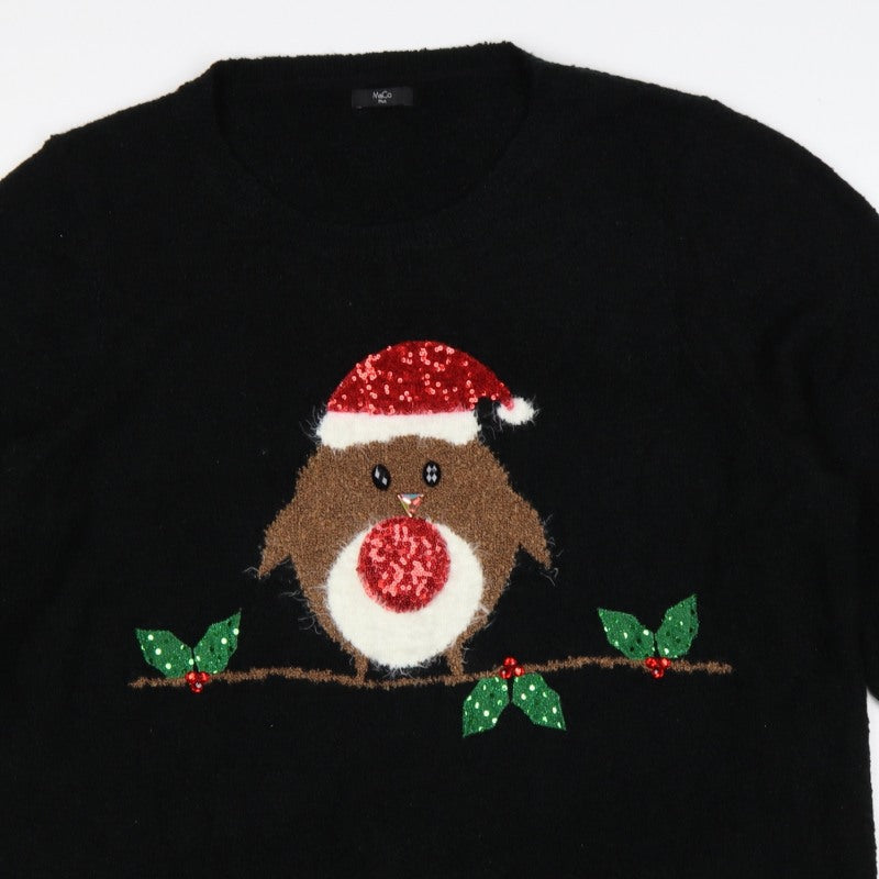 M&Co Women’s Black Size 28 Christmas Robin Sequin Knit Jumper