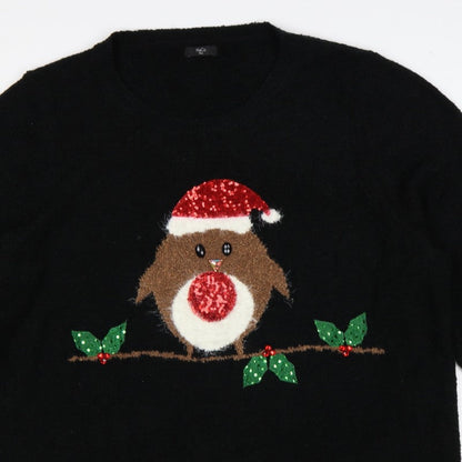 M&Co Women’s Black Size 28 Christmas Robin Sequin Knit Jumper
