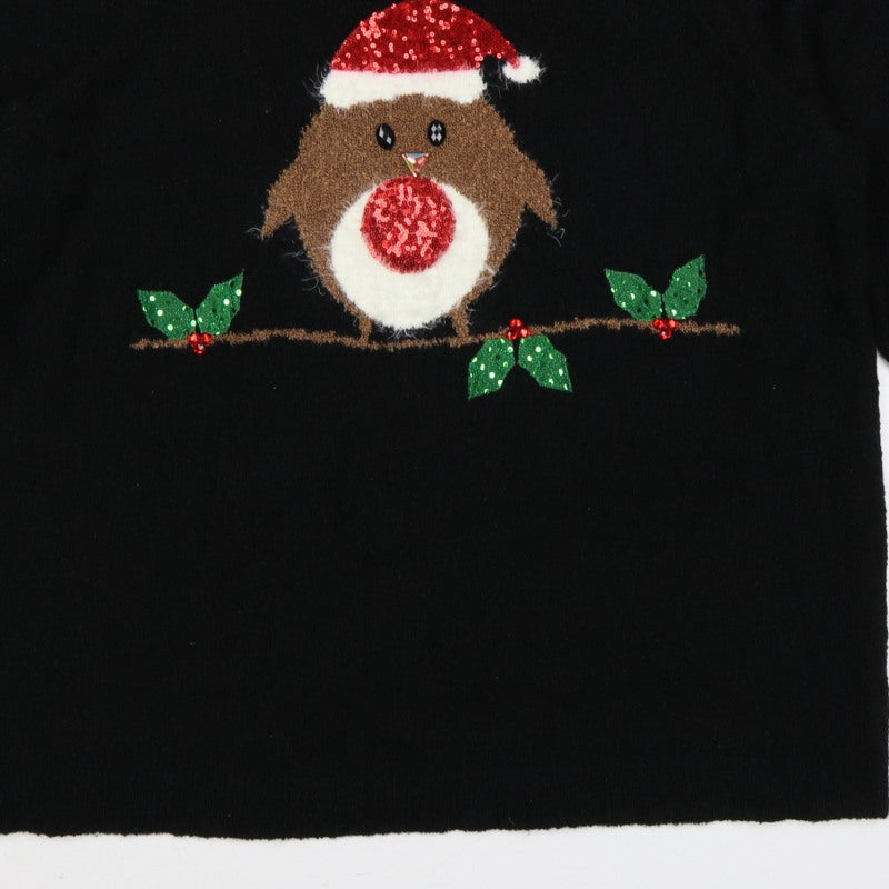M&Co Women’s Black Size 28 Christmas Robin Sequin Knit Jumper