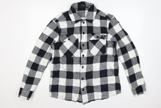 Dickies Men’s Black White Check Cotton Button-Up Work Shirt Medium