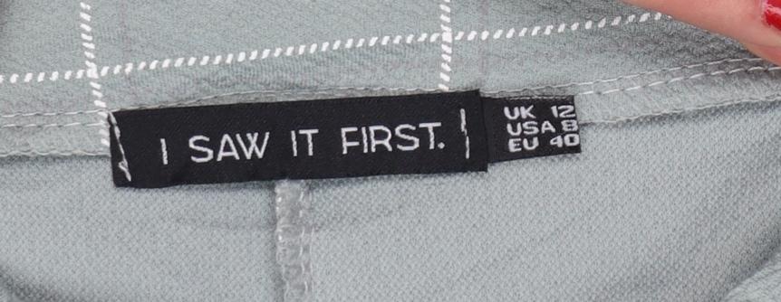 Brand and care label for I Saw It First Women Green UK 8 Check Paperbag Tapered Trousers