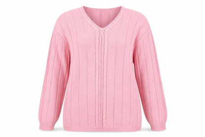 Jumper Women’s Pink XL Cotton Cable Knit V-Neck Pullover