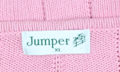 Jumper Women’s Pink XL Cotton Cable Knit V-Neck Pullover