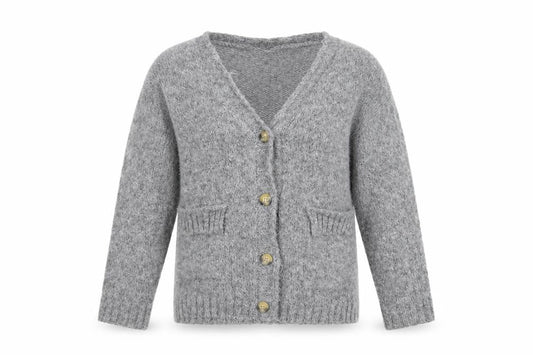 Zara Women Grey UK 12 V-Neck Button Knit Cardigan Long Sleeve