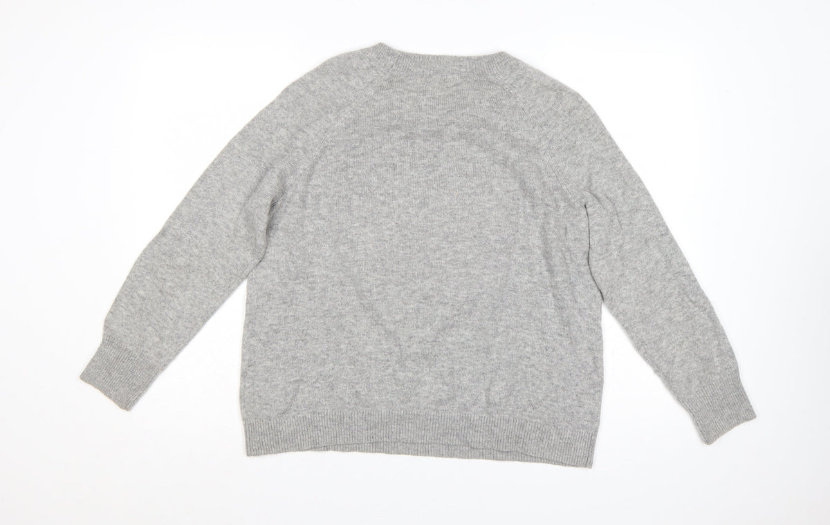 H&M Women Grey UK 16 Sequin Love Heart Crew Neck Knit Jumper
