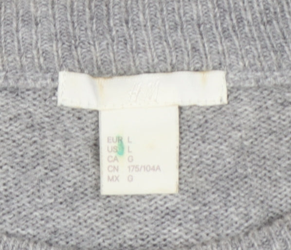 H&M Women Grey UK 16 Sequin Love Heart Crew Neck Knit Jumper