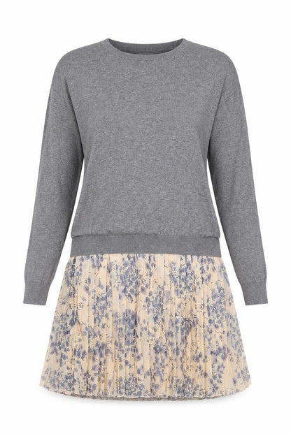 Next Women Grey Floral Pleated Jumper Dress UK 16 Long Sleeve