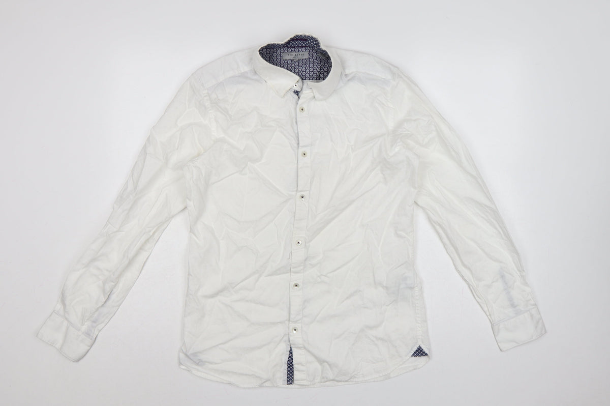 Ted Baker Men’s White Size L Cotton Button-Up Long Sleeve Shirt