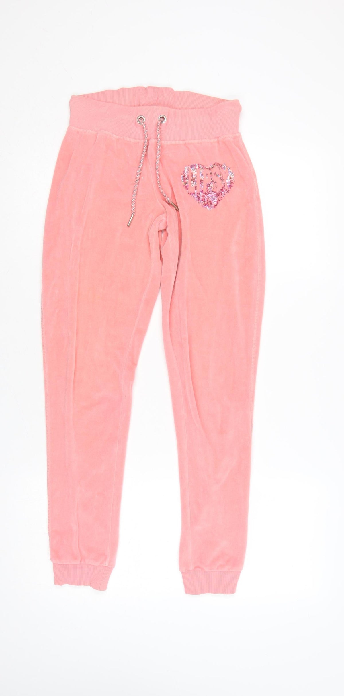 Lipsy Women Pink UK 6 Velour Sequin Heart Logo Jogger Trousers