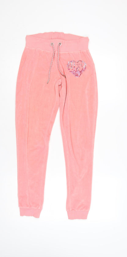 Lipsy Women Pink UK 6 Velour Sequin Heart Logo Jogger Trousers