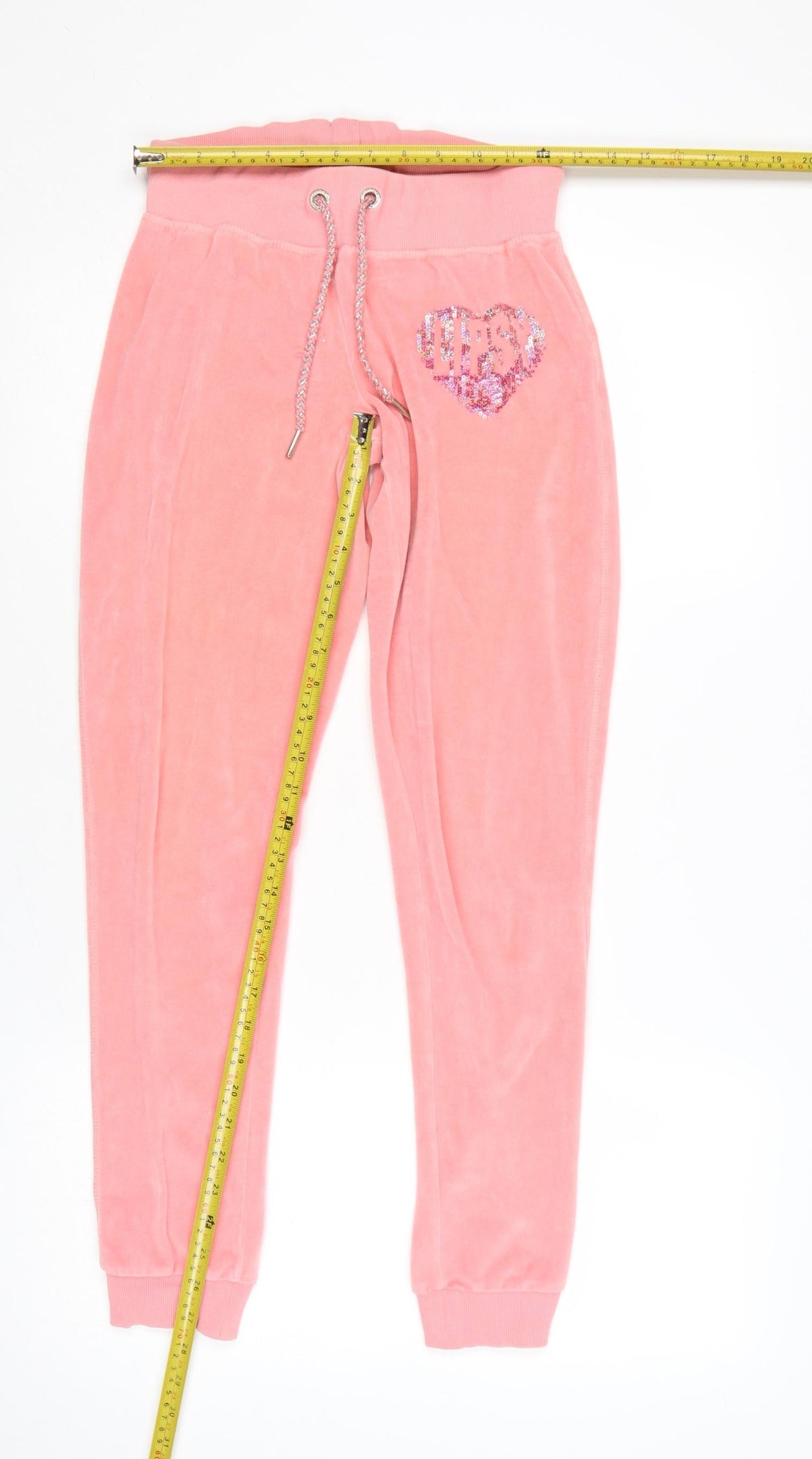 Lipsy Women Pink UK 6 Velour Sequin Heart Logo Jogger Trousers