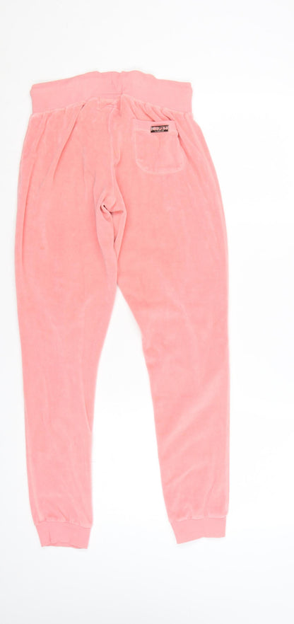 Lipsy Women Pink UK 6 Velour Sequin Heart Logo Jogger Trousers