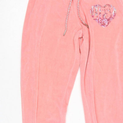 Lipsy Women Pink UK 6 Velour Sequin Heart Logo Jogger Trousers