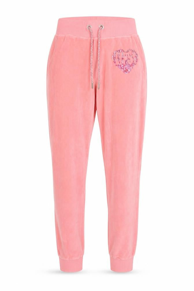 Lipsy Women Pink UK 6 Velour Sequin Heart Logo Jogger Trousers
