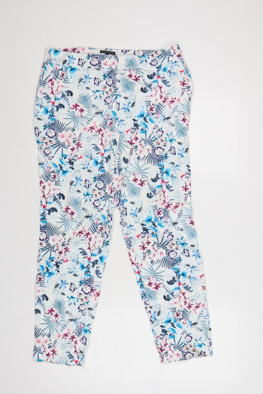 Warehouse Women White Floral Straight Leg Trousers UK 12
