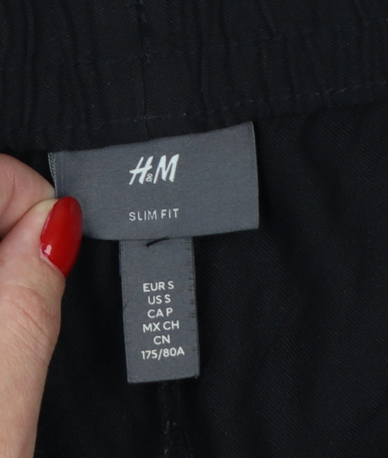 H&M Men's Black Slim Fit Jogger Trousers Size S Drawstring