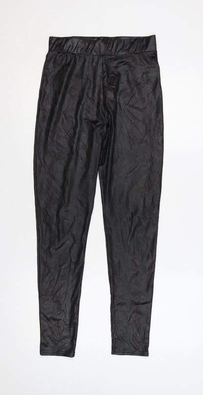 New Look Women Black Animal Print High Rise Stretch Leggings UK 10