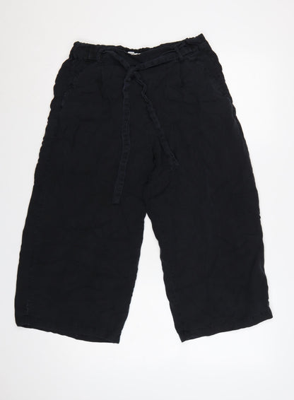 Pull&Bear Women Black S Cropped Wide-Leg Paperbag Tie Trousers