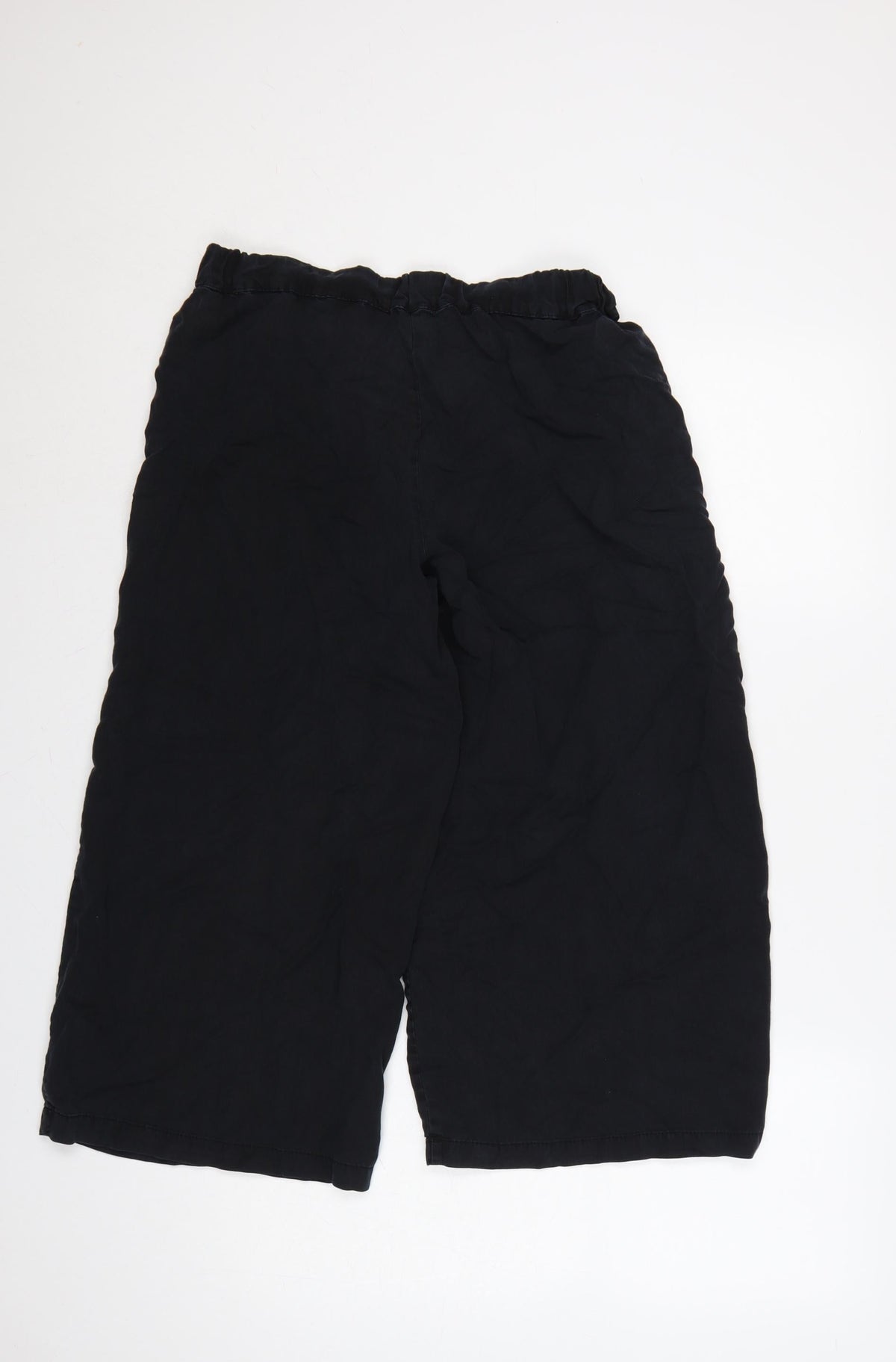 Pull&Bear Women Black S Cropped Wide-Leg Paperbag Tie Trousers