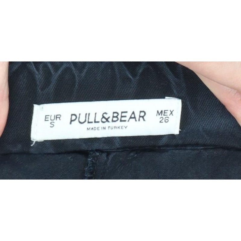 Pull&Bear Women Black S Cropped Wide-Leg Paperbag Tie Trousers