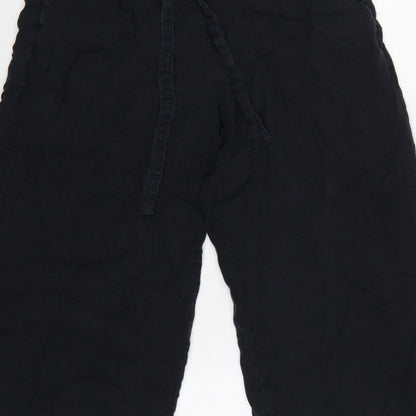 Pull&Bear Women Black S Cropped Wide-Leg Paperbag Tie Trousers
