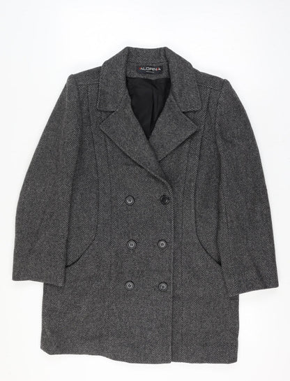Alorna Women’s Grey Size 14-16 Wool Herringbone Pea Coat Mid-Length