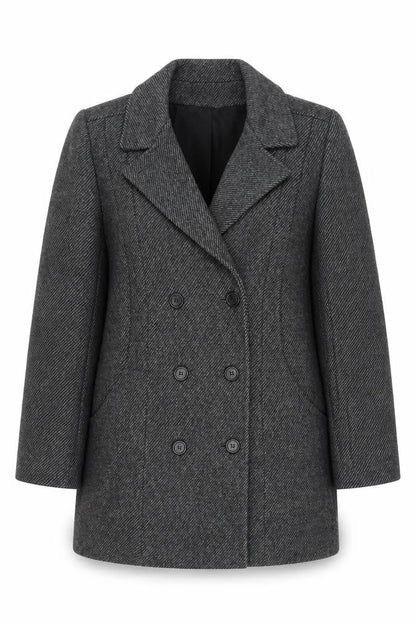 Alorna Women’s Grey Size 14-16 Wool Herringbone Pea Coat Mid-Length