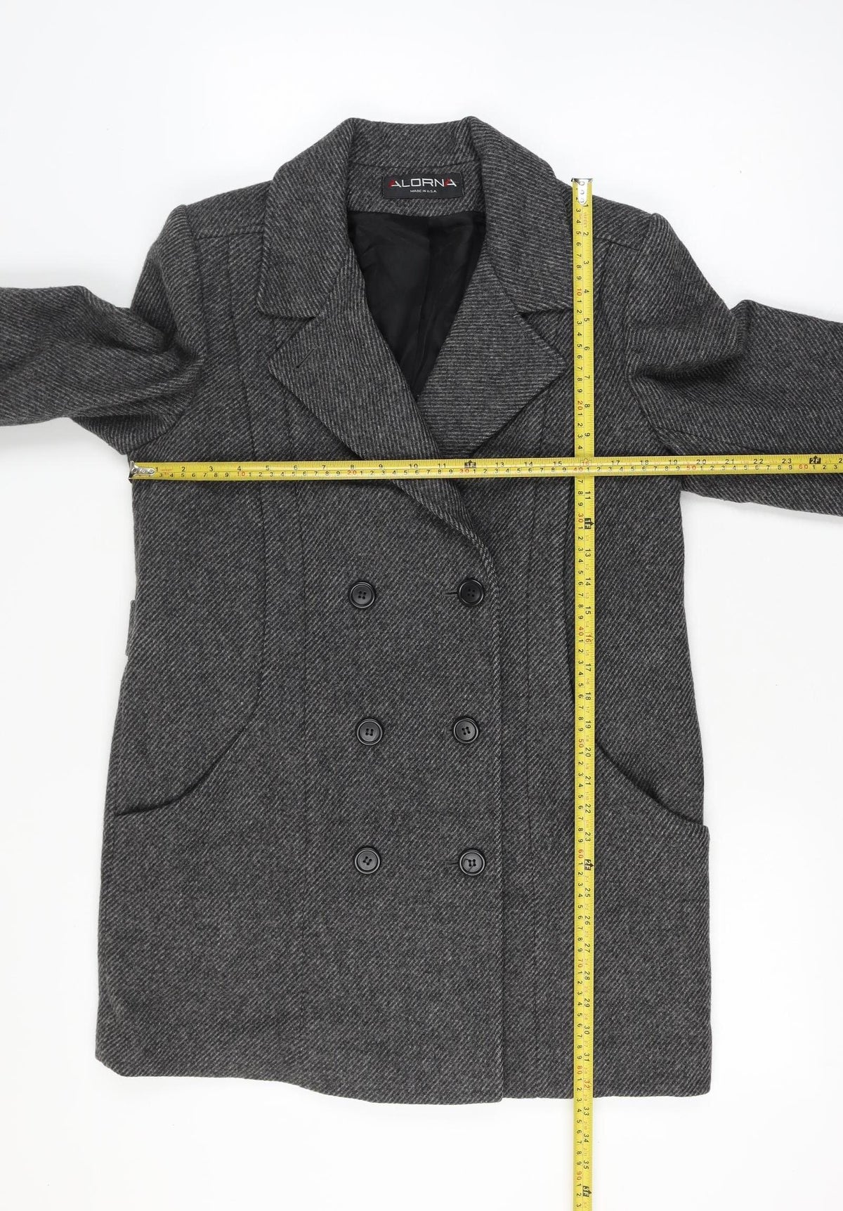 Alorna Women’s Grey Size 14-16 Wool Herringbone Pea Coat Mid-Length
