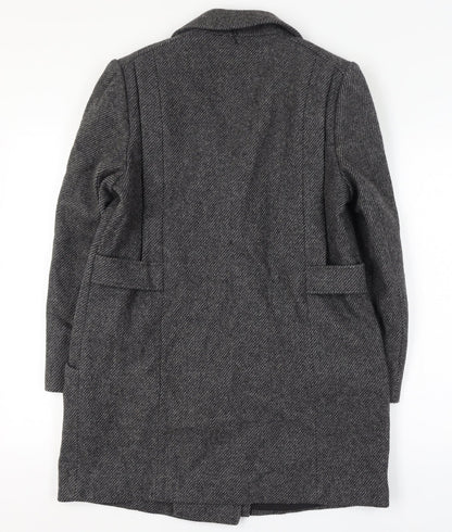 Alorna Women’s Grey Size 14-16 Wool Herringbone Pea Coat Mid-Length