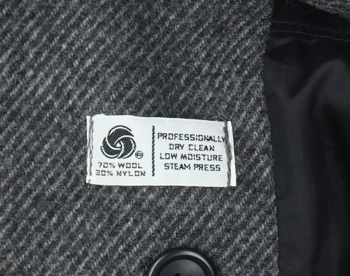 Alorna Women’s Grey Size 14-16 Wool Herringbone Pea Coat Mid-Length