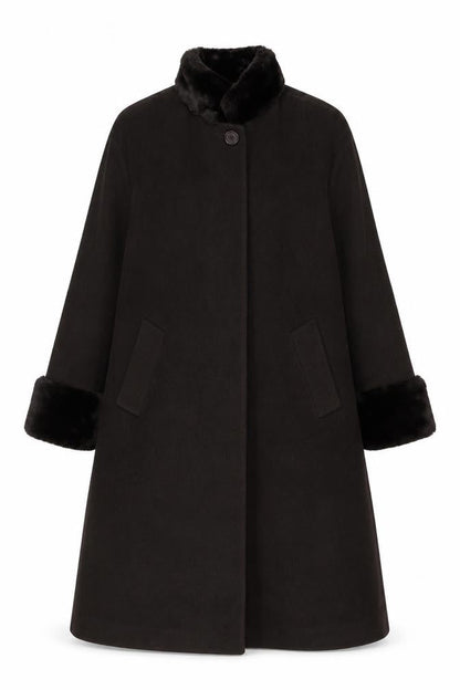 Jones New York Women’s Brown Size 14 100% Wool Long Overcoat Faux Fur Trim