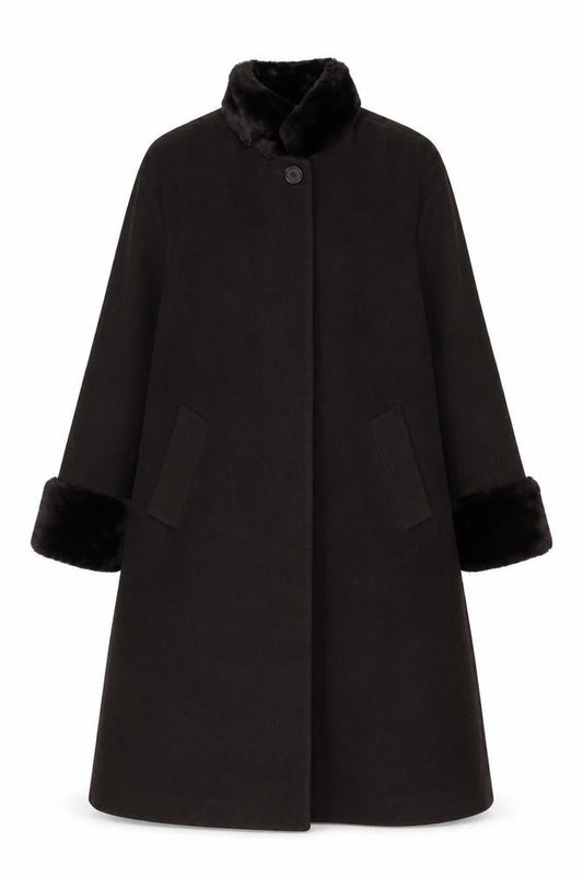 Jones New York Women’s Brown Size 14 100% Wool Long Overcoat Faux Fur Trim