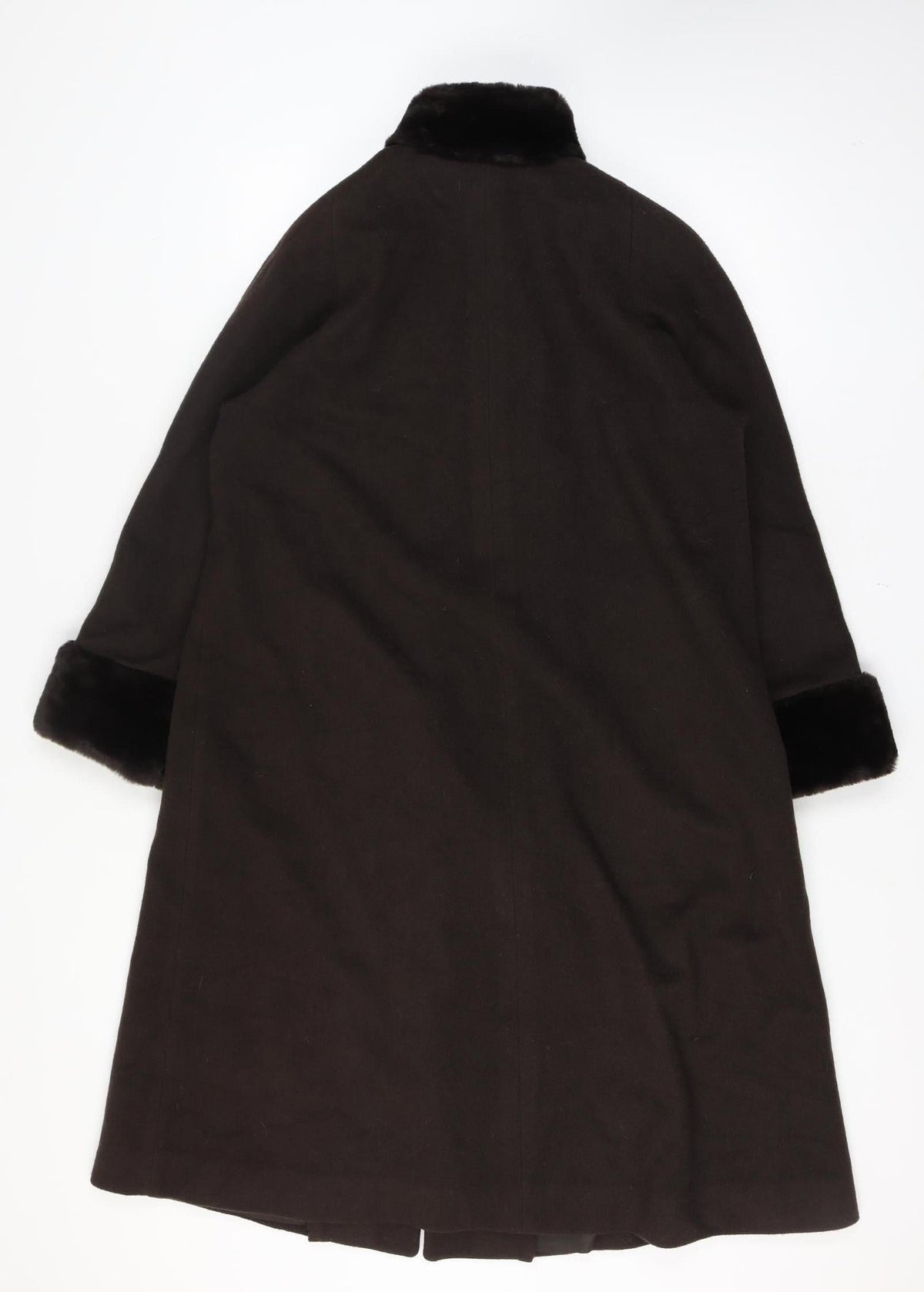 Jones New York Women’s Brown Size 14 100% Wool Long Overcoat Faux Fur Trim