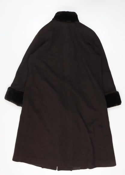 Jones New York Women’s Brown Size 14 100% Wool Long Overcoat Faux Fur Trim