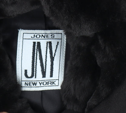 Jones New York Women’s Brown Size 14 100% Wool Long Overcoat Faux Fur Trim