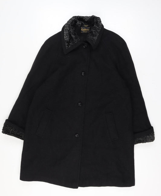 Additional front view of Gallery Women, size 16, Black Wool Blend Faux Fur Trim Long Overcoat Size Unlabelled