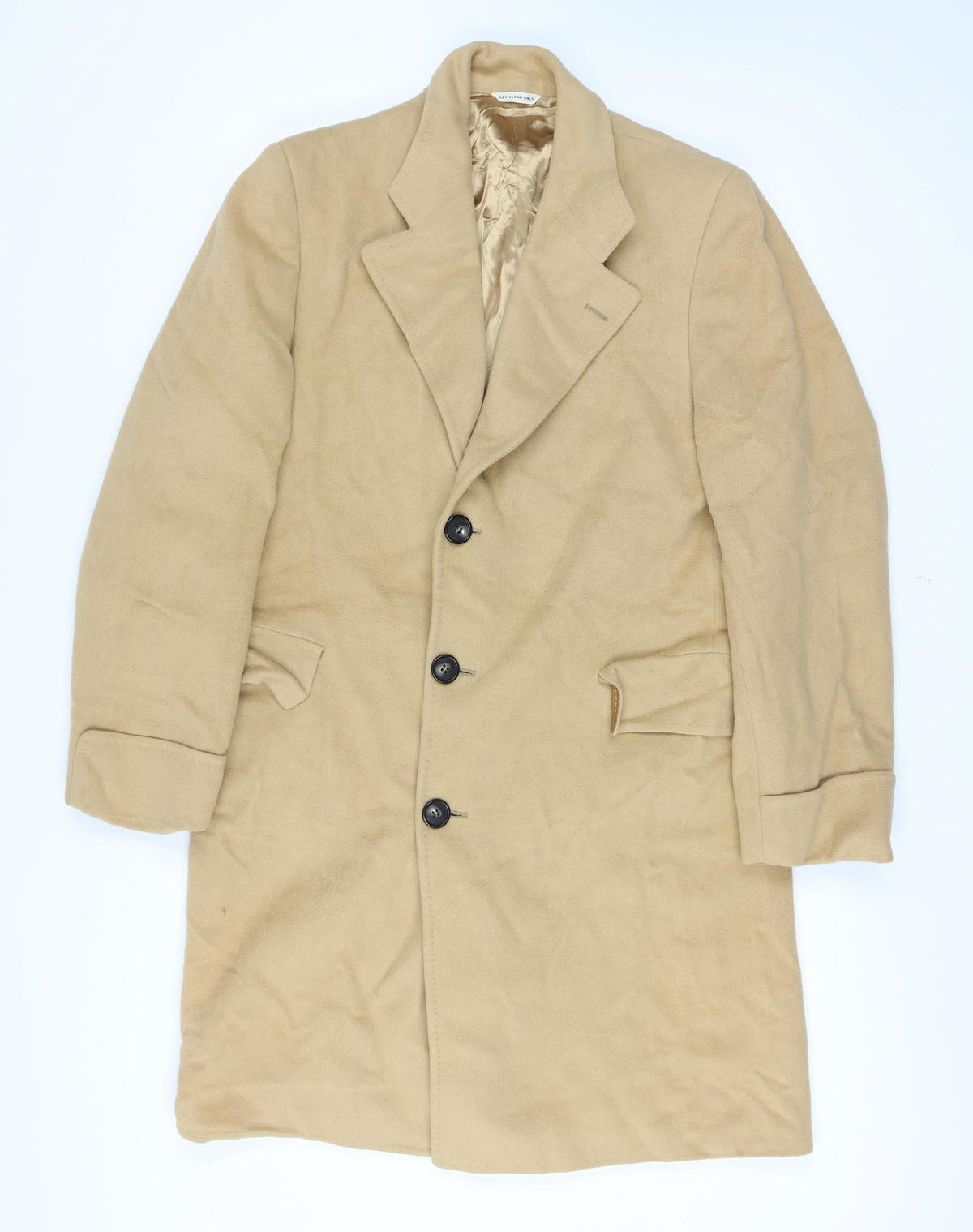 Bill's Clothes Men’s Beige 42 Vintage Long Overcoat Single-Breasted
