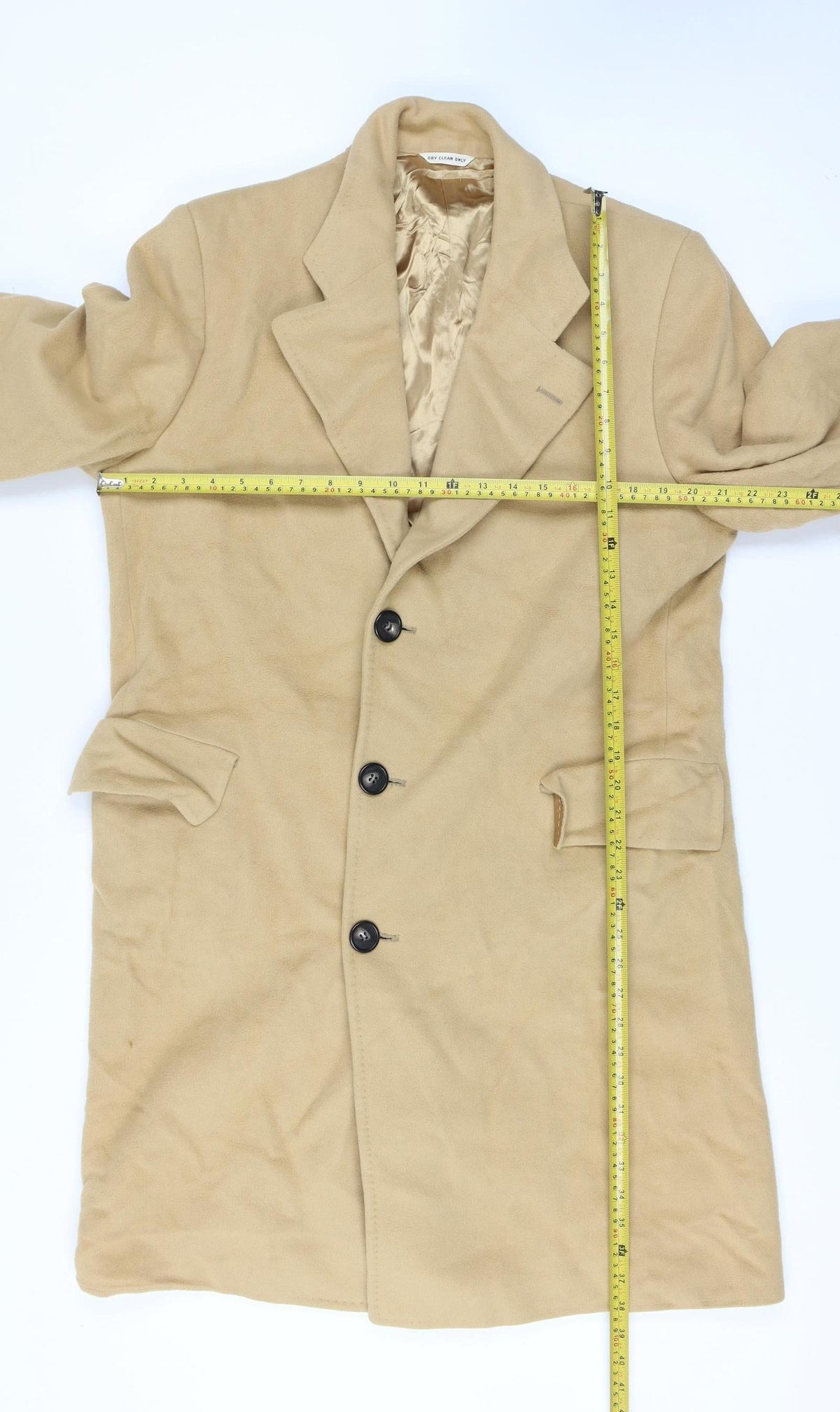 Bill's Clothes Men’s Beige 42 Vintage Long Overcoat Single-Breasted