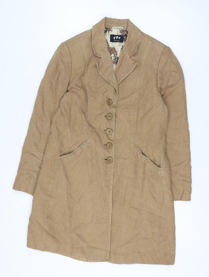 Per Una Pure Linen Size 14 Women Beige Long Button Coat Floral Lining