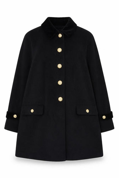 Alorna Women’s Black Size 18-20 Wool Blend Pea Coat Gold Buttons Size Unlabelled