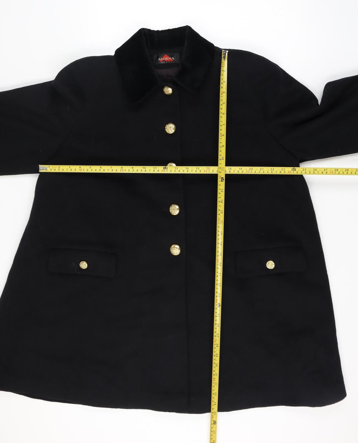 Alorna Women’s Black Size 18-20 Wool Blend Pea Coat Gold Buttons Size Unlabelled