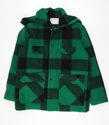 Johnson Woolen Mills Mens Chest 46 Green Black Check Wool Hooded Jacket